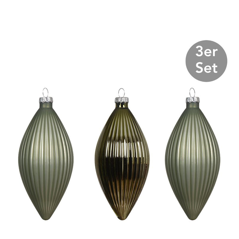 Ornamente Glas Olivenform 3er-Set grün