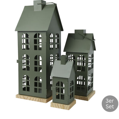 Laterne Haus 3er Set piniengrün