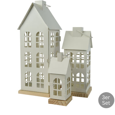 Laterne Haus 3er Set weiß