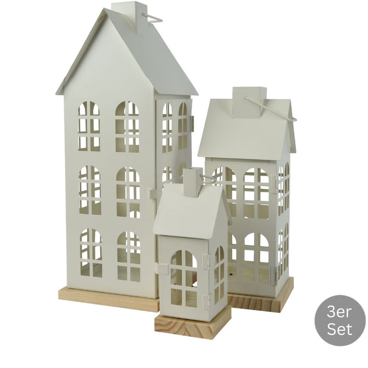Laterne Haus 3er Set weiß