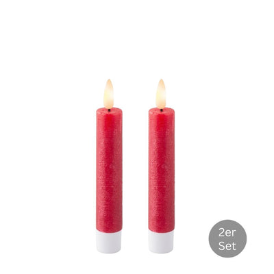 Spitzkerze LED 2er Set H 14,5 cm weihnachtsrot