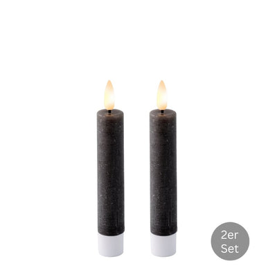 Spitzkerze LED 2er Set H 14,5 cm grau