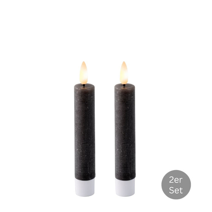 Spitzkerze LED 2er Set H 14,5 cm grau