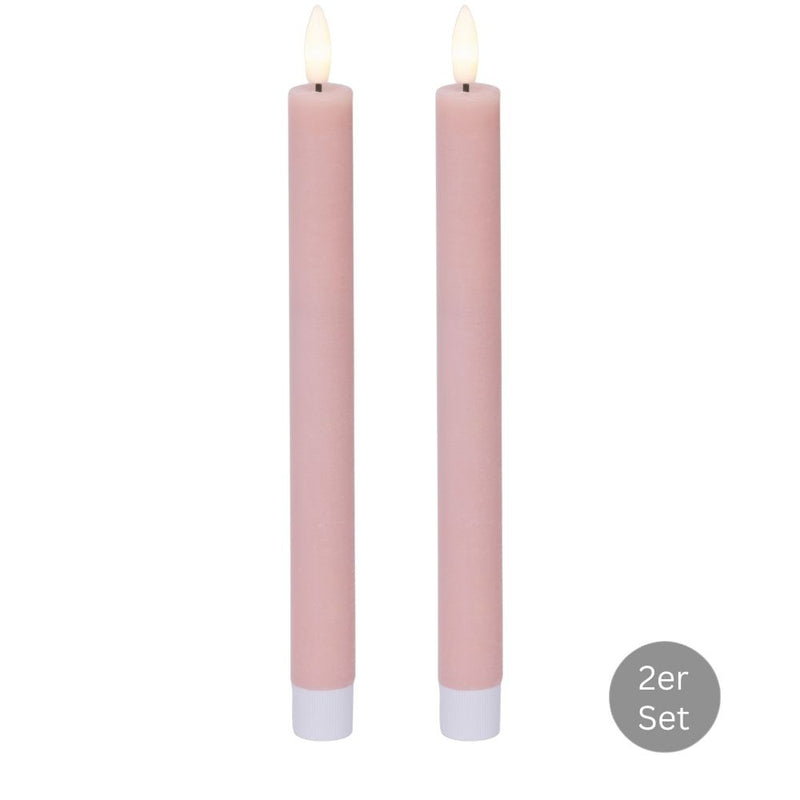 Spitzkerze LED 2er Set H 24,5 cm pink