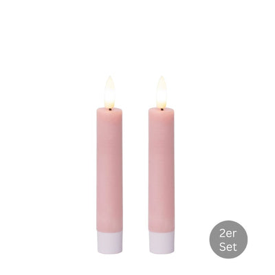 Spitzkerze LED 2er Set H 14,5 cm pink