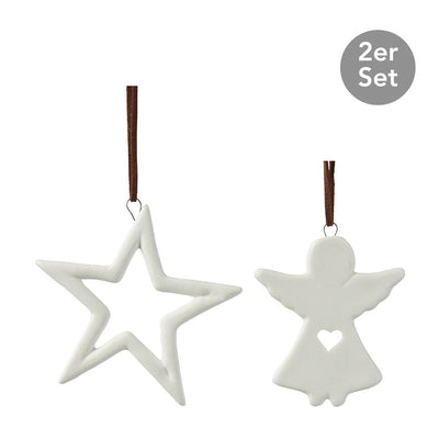 Dekohänger Stern Engel 2er-Set wollweiß