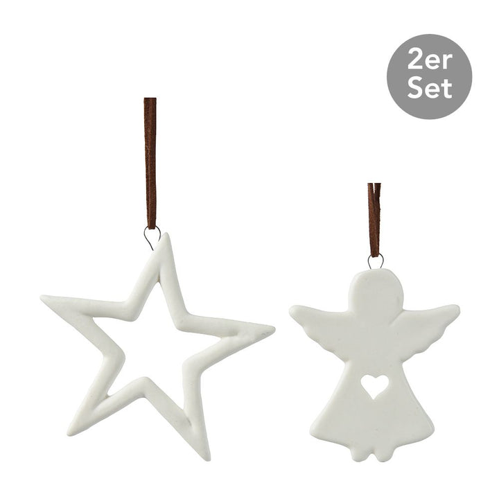 Dekohänger Stern Engel 2er-Set wollweiß