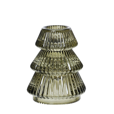 Glas Teelichthalter Tanne olivgrün