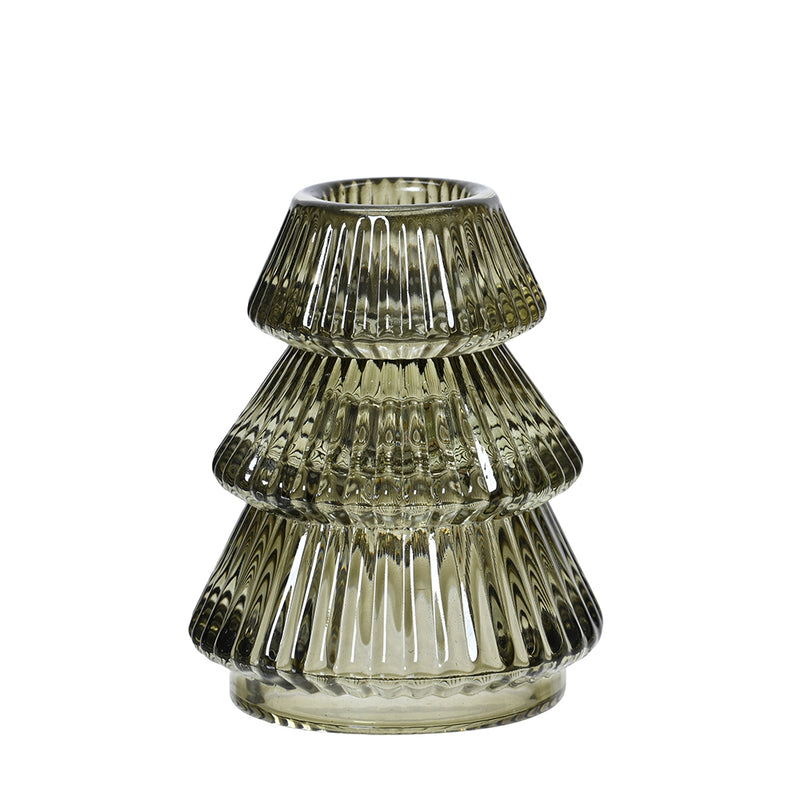 Glas Teelichthalter Tanne olivgrün