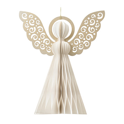Dekohänger Engel mit glitzernden Flügeln wollweiß 20 cm