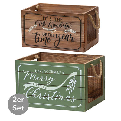Deko-Holzkisten A merry little Christmas 2er-Set