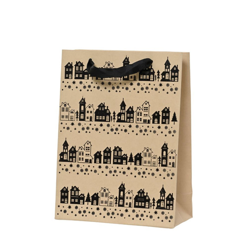 Geschenktasche Häuserlandschaft 2er Set beige klein