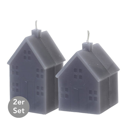 Haus Kerze dunkelgrau 2er-Set