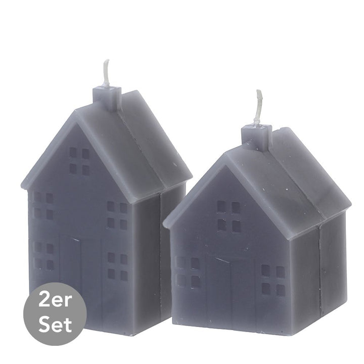 Haus Kerze dunkelgrau 2er-Set