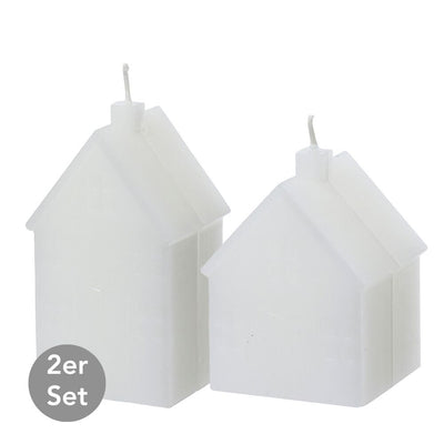 Haus Kerze grauweiß 2er-Set