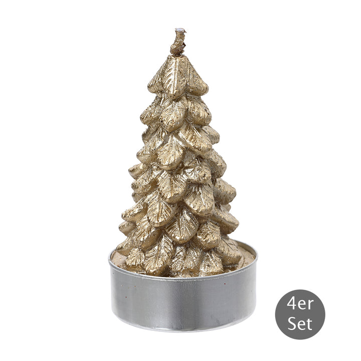 Weihnachtsbaum Kerze goldfarben 4er-Set