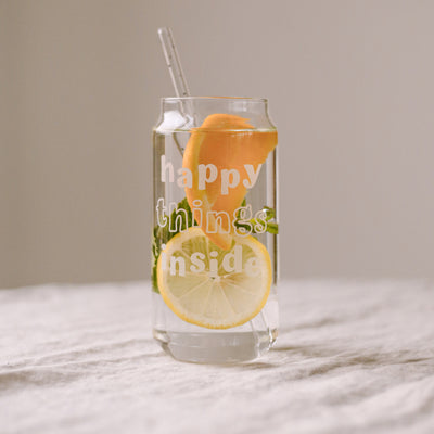 Eulenschnitt hohes Trinkglas Happy Things weiß