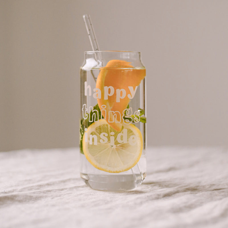 Eulenschnitt hohes Trinkglas Happy Things weiß