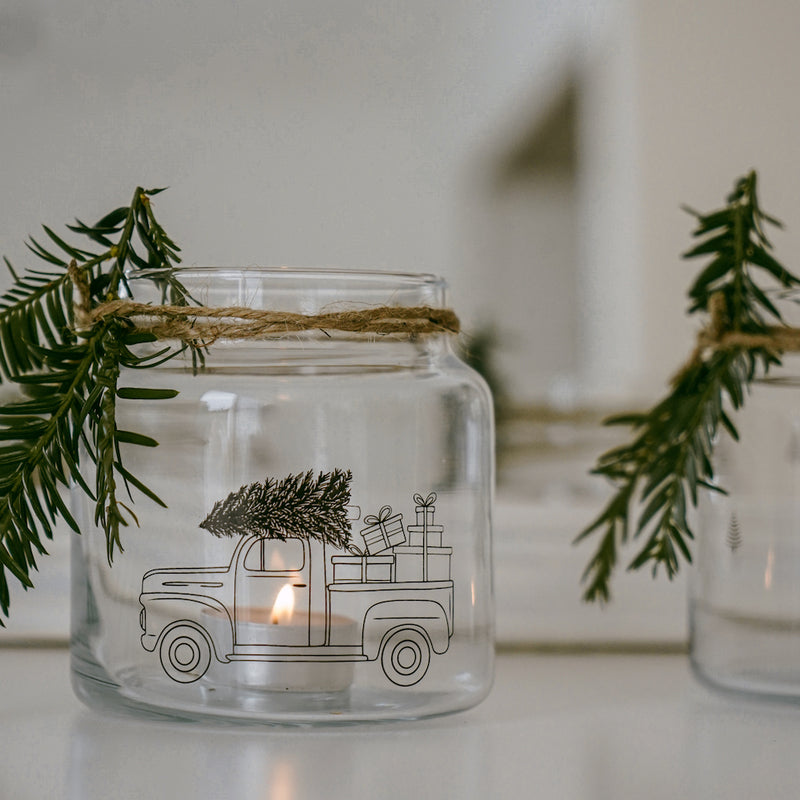 Eulenschnitt Glas Vase Weihnachtsauto schwarz mittel