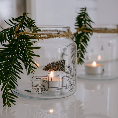 Eulenschnitt Glas Vase Weihnachtsauto schwarz mittel