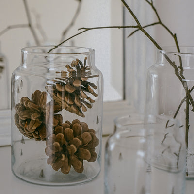 Eulenschnitt Glas Vase Tannen schwarz groß