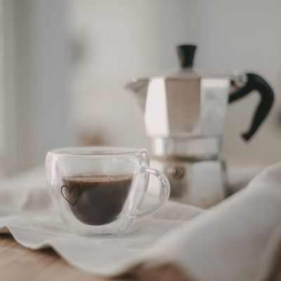 Eulenschnitt doppelwandiges Espressoglas mit Henkel