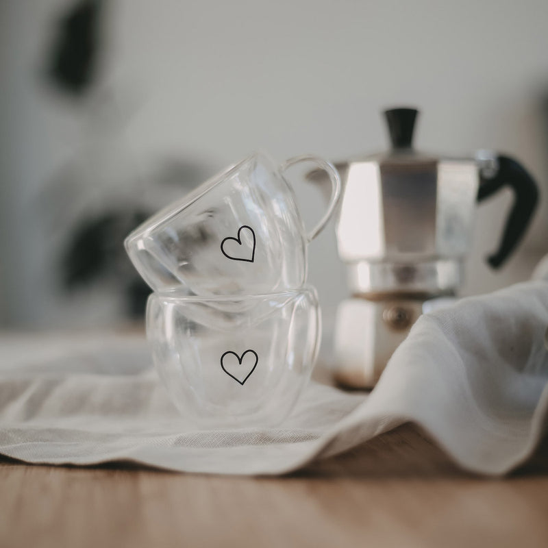 Eulenschnitt doppelwandiges Espressoglas mit Henkel