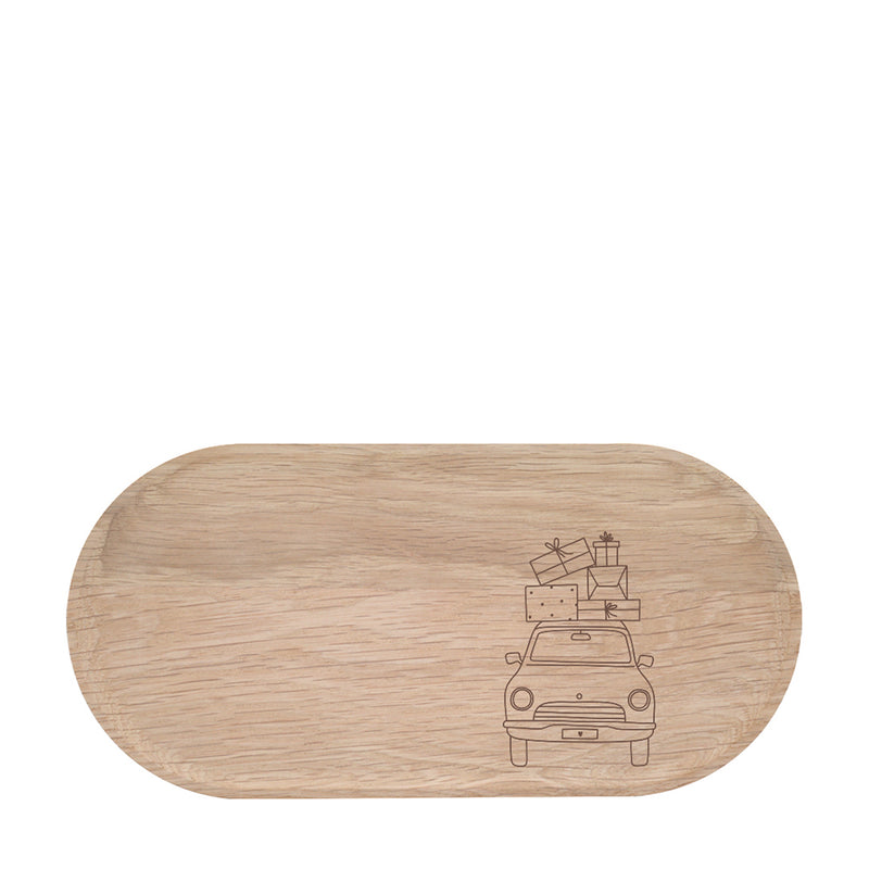Eulenschnitt Mini Tablett aus Eiche Weihnachtsauto