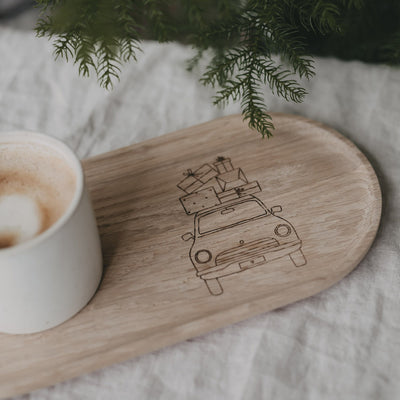 Eulenschnitt Mini Tablett aus Eiche Weihnachtsauto