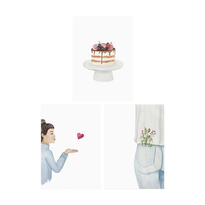 Eulenschnitt Aquarellkarten Naked Cake 3er-Set