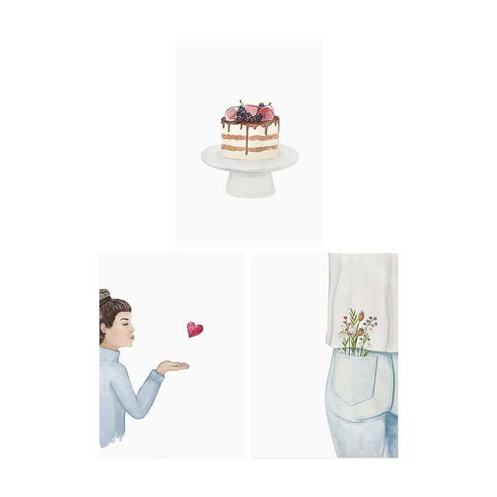 Eulenschnitt Aquarellkarten Naked Cake 3er-Set