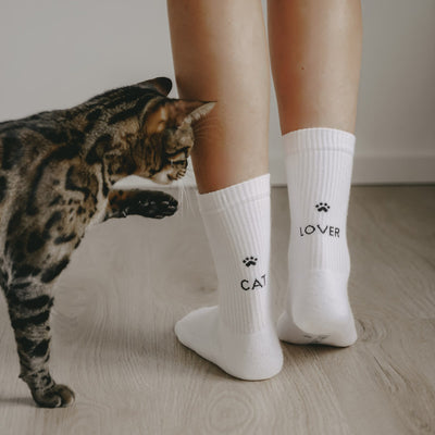 Eulenschnitt Socken Cat Lover weiß Größe 35-38