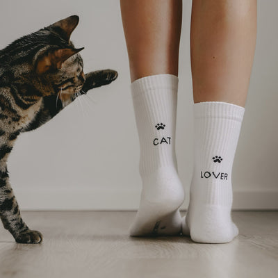 Eulenschnitt Socken Cat Lover weiß Größe 43-46