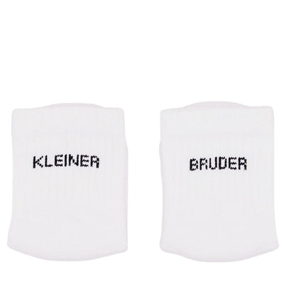 Eulenschnitt Babysocken weiß Kleiner Bruder