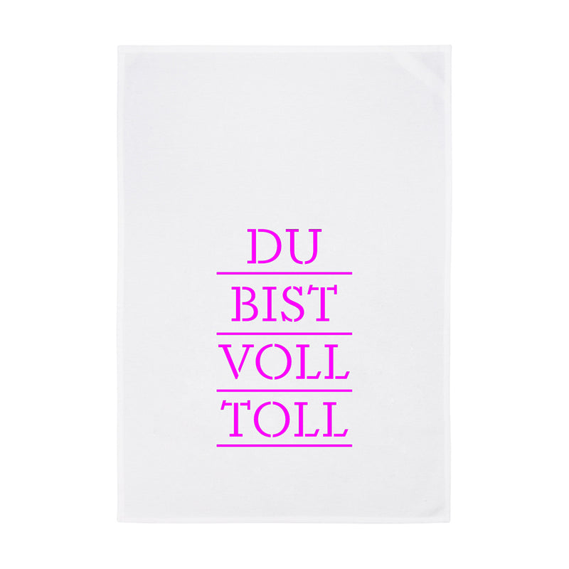 Geschirrtuch Weiß Du bist voll toll Neon Pink