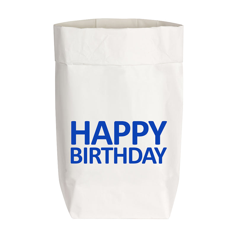 Papiertüte Weiß Happy Birthday Blau