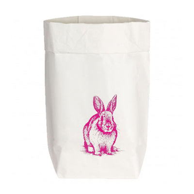 Papiertüte Weiß Hase sitzend Neon Pink