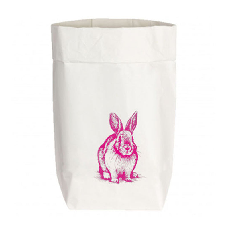 Papiertüte Weiß Hase sitzend Neon Pink
