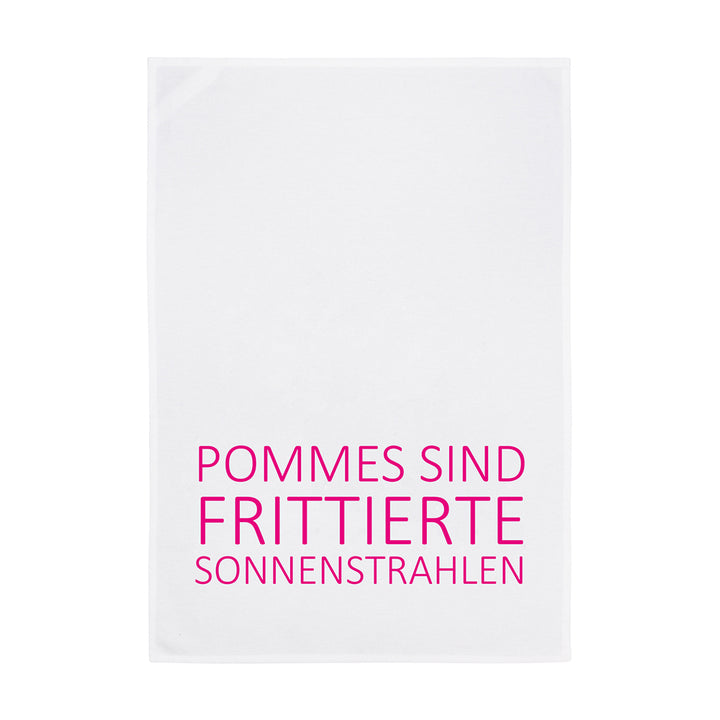 Geschirrtuch Weiß Pommes sind frittierte Sonnenstrahlen Neon Pink