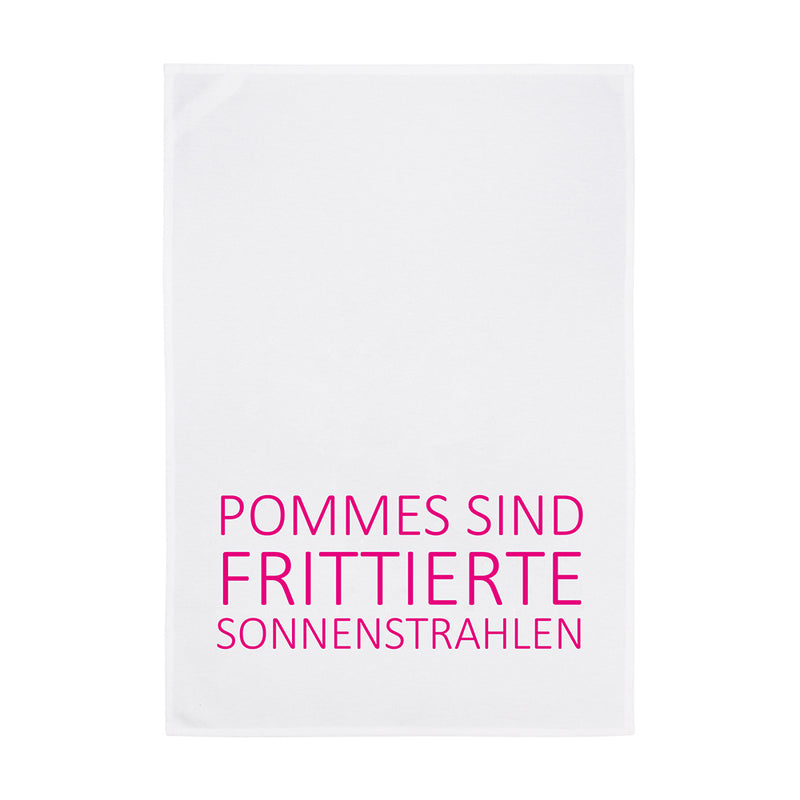 Geschirrtuch Weiß Pommes sind frittierte Sonnenstrahlen Neon Pink