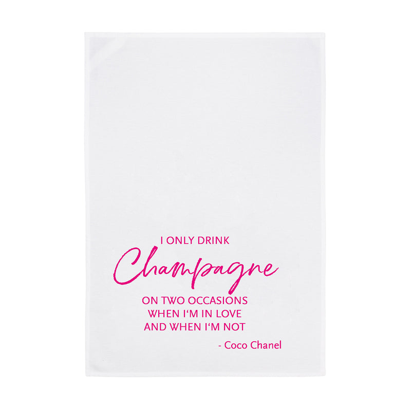 Geschirrtuch Weiß I only drink champagne Neon Pink