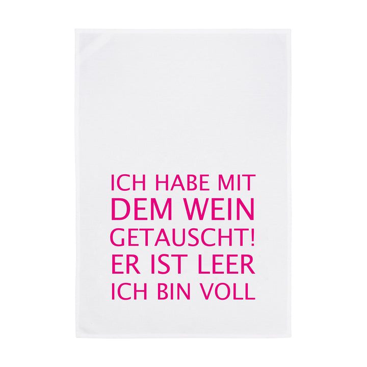 Geschirrtuch Weiß Ich habe mit dem Wein getauscht Neon Pink