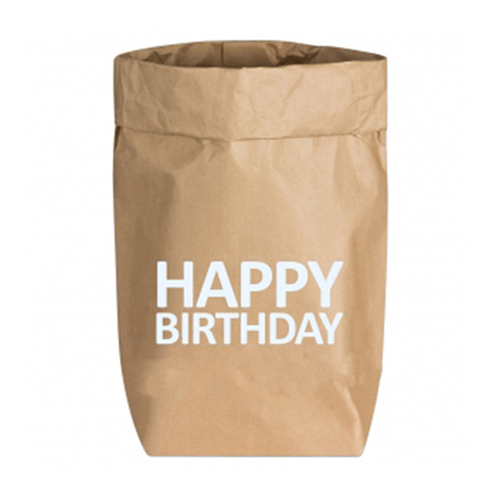 Papiertüte Natur Happy Birthday Weiß