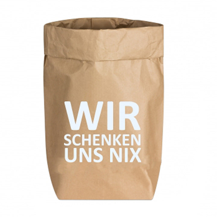 Papiertüte naturfarben Wir schenken uns nix weiß
