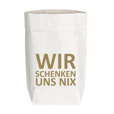 Papiertüte weiß Wir schenken uns nix goldfarben