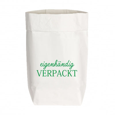 Papiertüte weiß Eigenhändig verpackt grün
