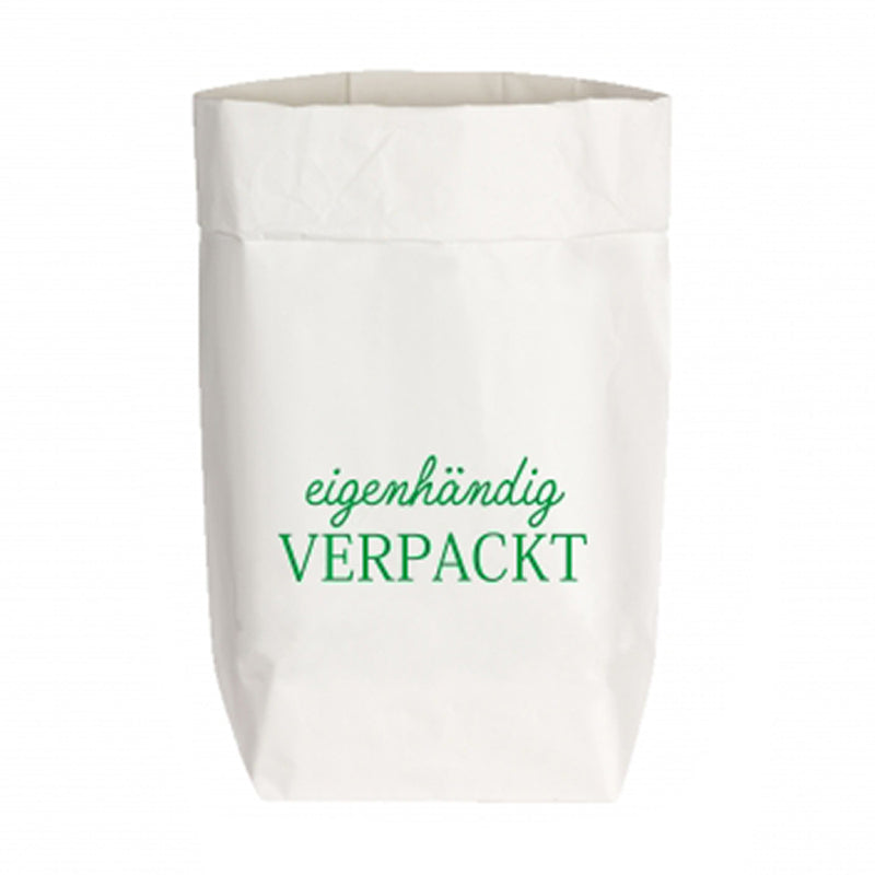 Papiertüte weiß Eigenhändig verpackt grün