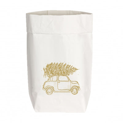 Papiertüte weiß Rasender Weihnachtsbaum goldfarben