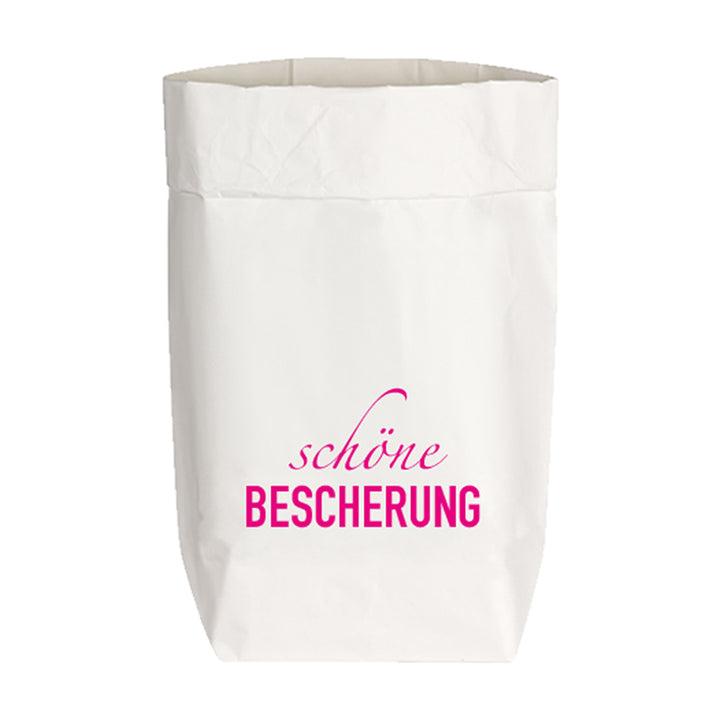 Papiertüte weiß Schöne Bescherung neonpink