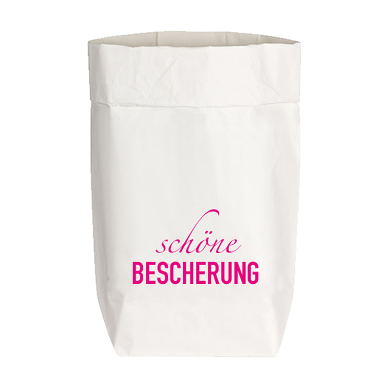Papiertüte weiß Schöne Bescherung neonpink